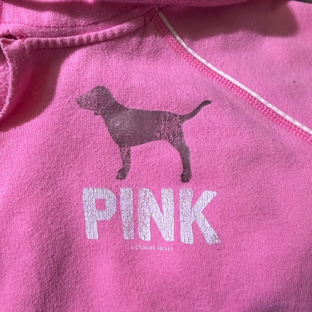 PINK Victoria's Secret Small Hoodie Graphic Sweatshirt White Peacesign Logo Y2K - Picture 12 of 15